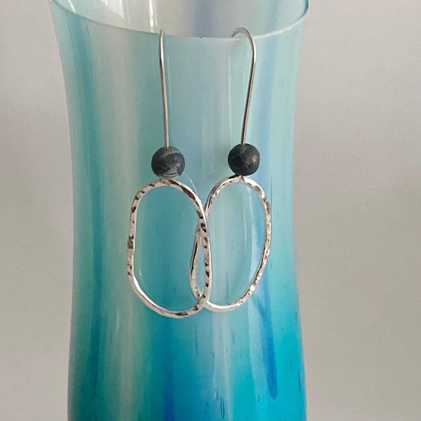 Silver Pebble Frosted Agate Earrings