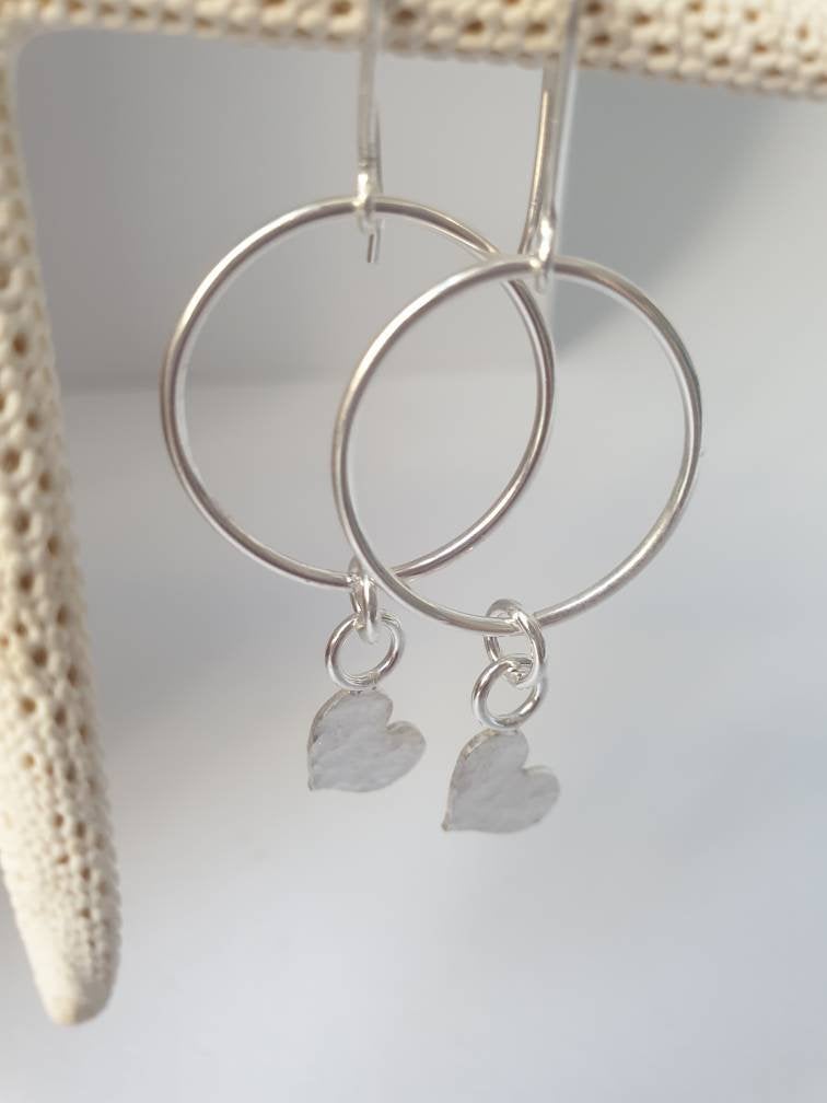 Hammered Heart Hoop Earrings