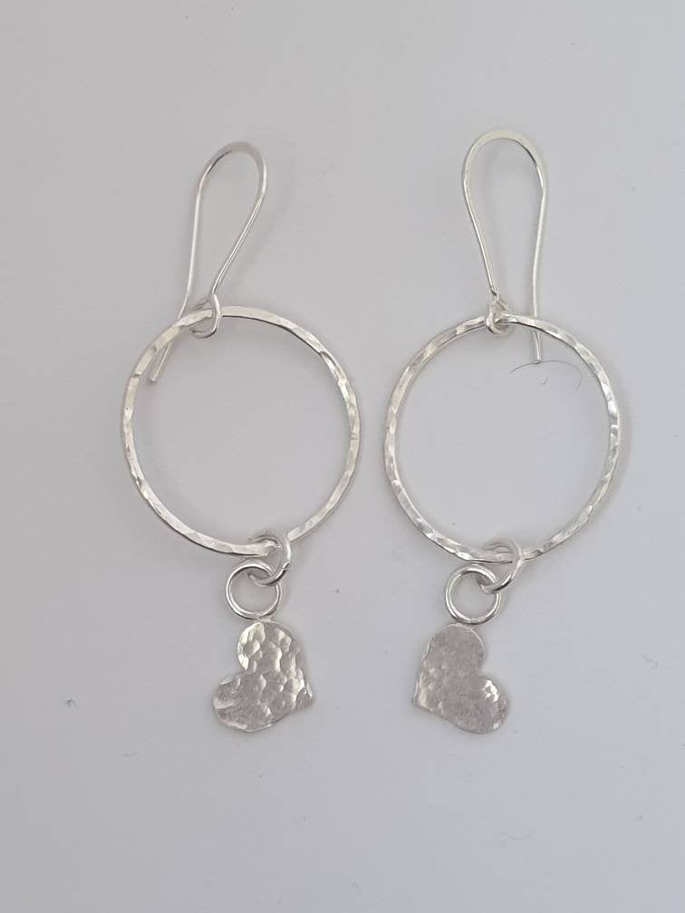 Hammered Heart Hoop Earrings