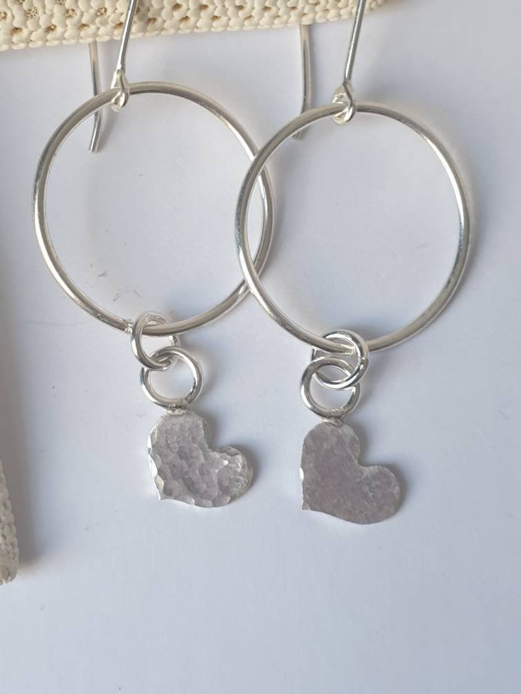 Hammered Heart Hoop Earrings