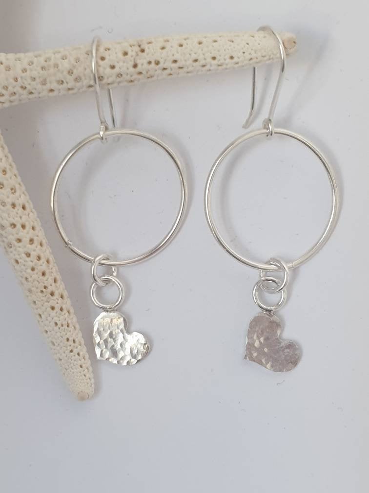 Hammered Heart Hoop Earrings