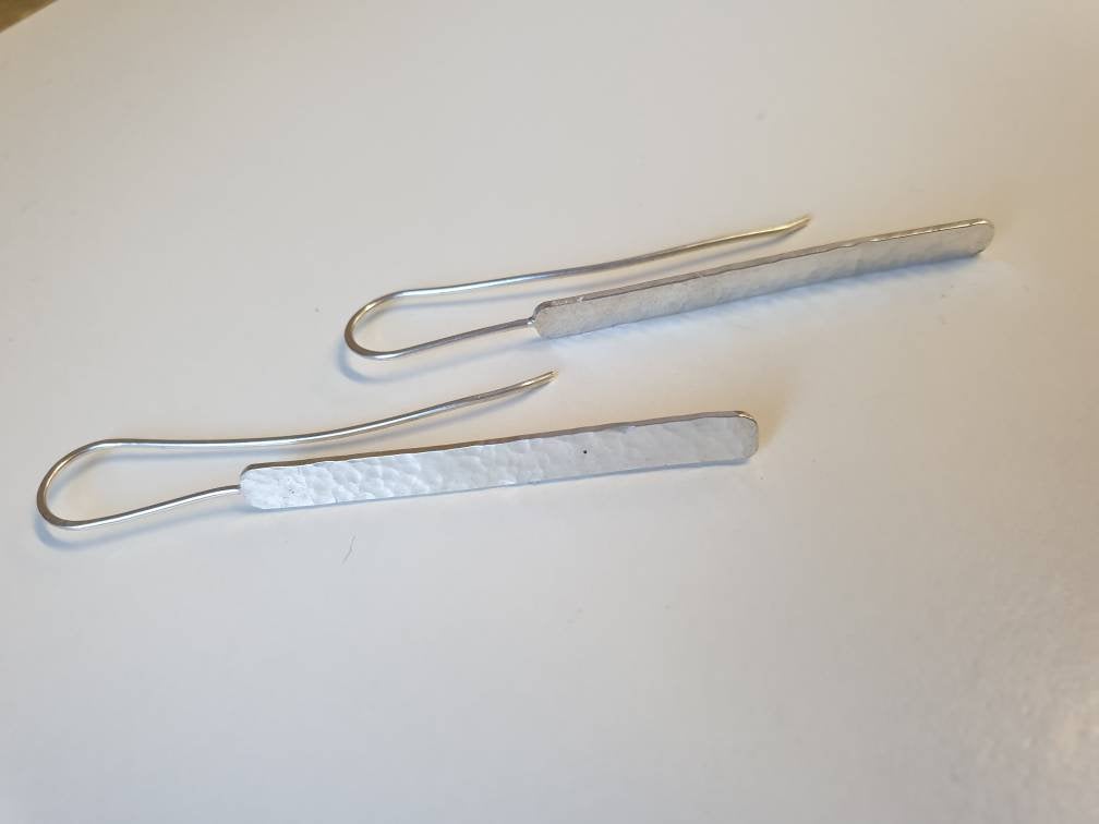 Hammered Silver Long Drop Earrings