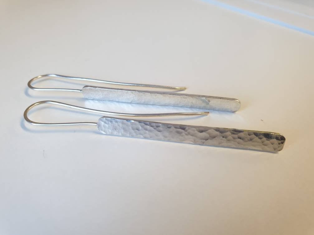 Hammered Silver Long Drop Earrings