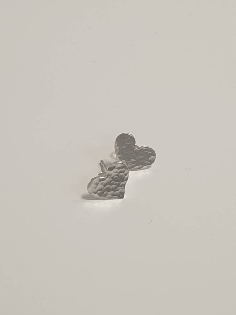 Sterling Silver Hammered Heart Stud Earrings