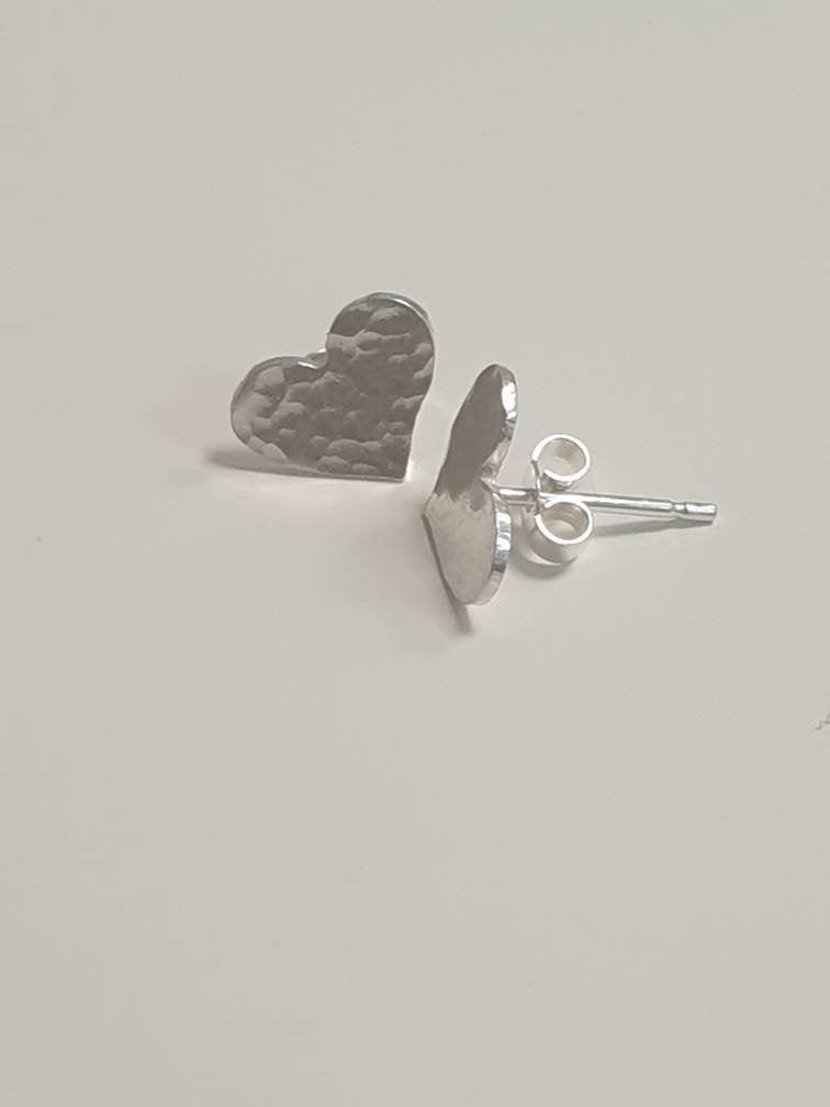 Sterling Silver Hammered Heart Stud Earrings