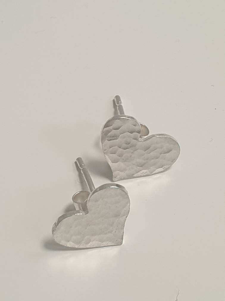 Sterling Silver Hammered Heart Stud Earrings