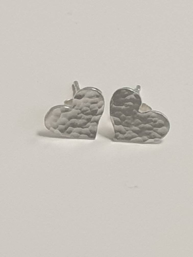 Sterling Silver Hammered Heart Stud Earrings