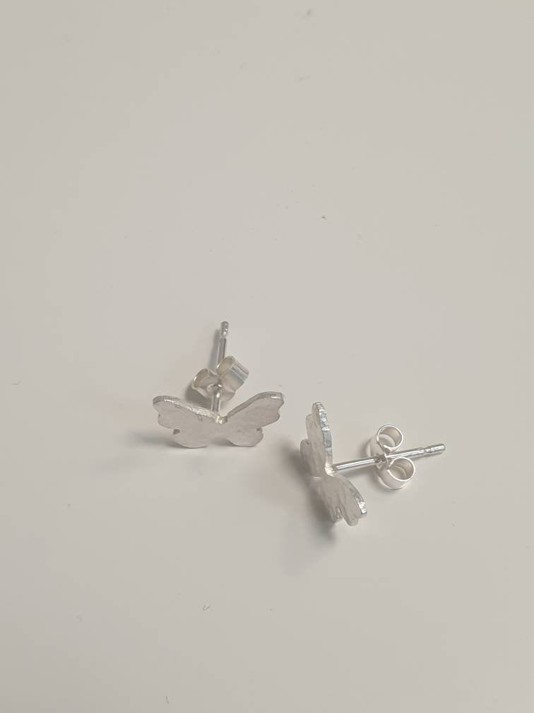 Sterling Silver Butterfly, Hammered Stud Earrings