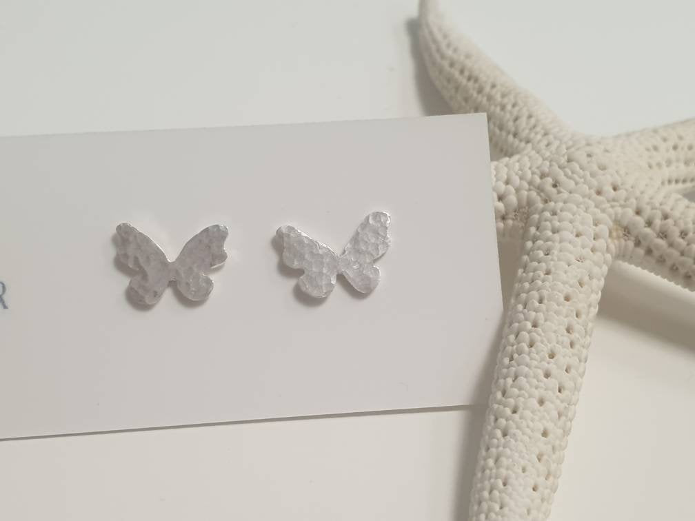 Sterling Silver Butterfly, Hammered Stud Earrings