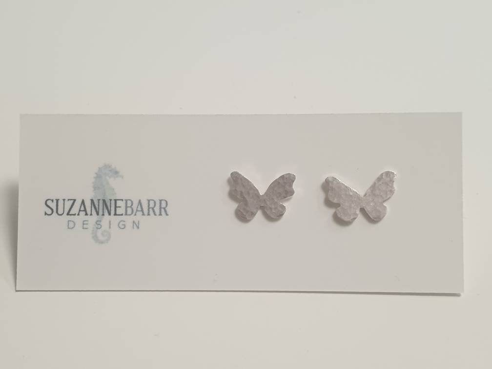 Sterling Silver Butterfly, Hammered Stud Earrings