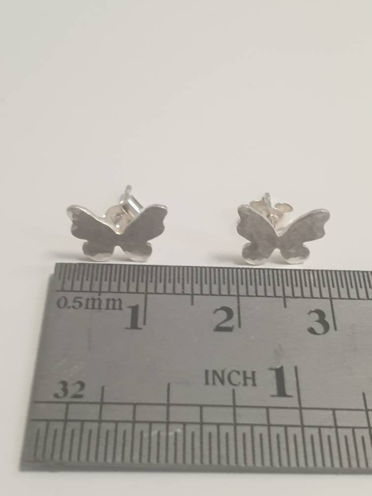 Sterling Silver Butterfly, Hammered Stud Earrings