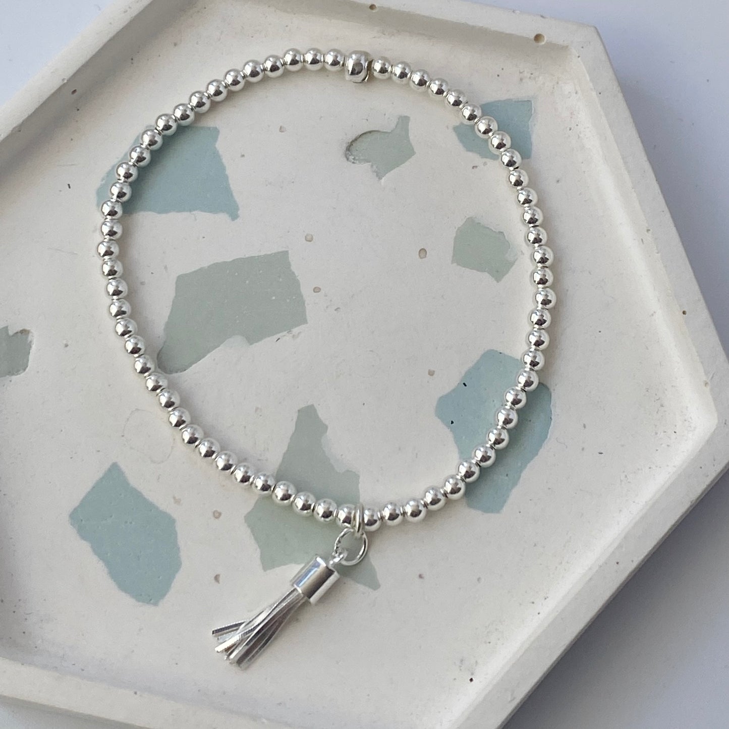 Sterling Silver Beaded Tassel Bracelet