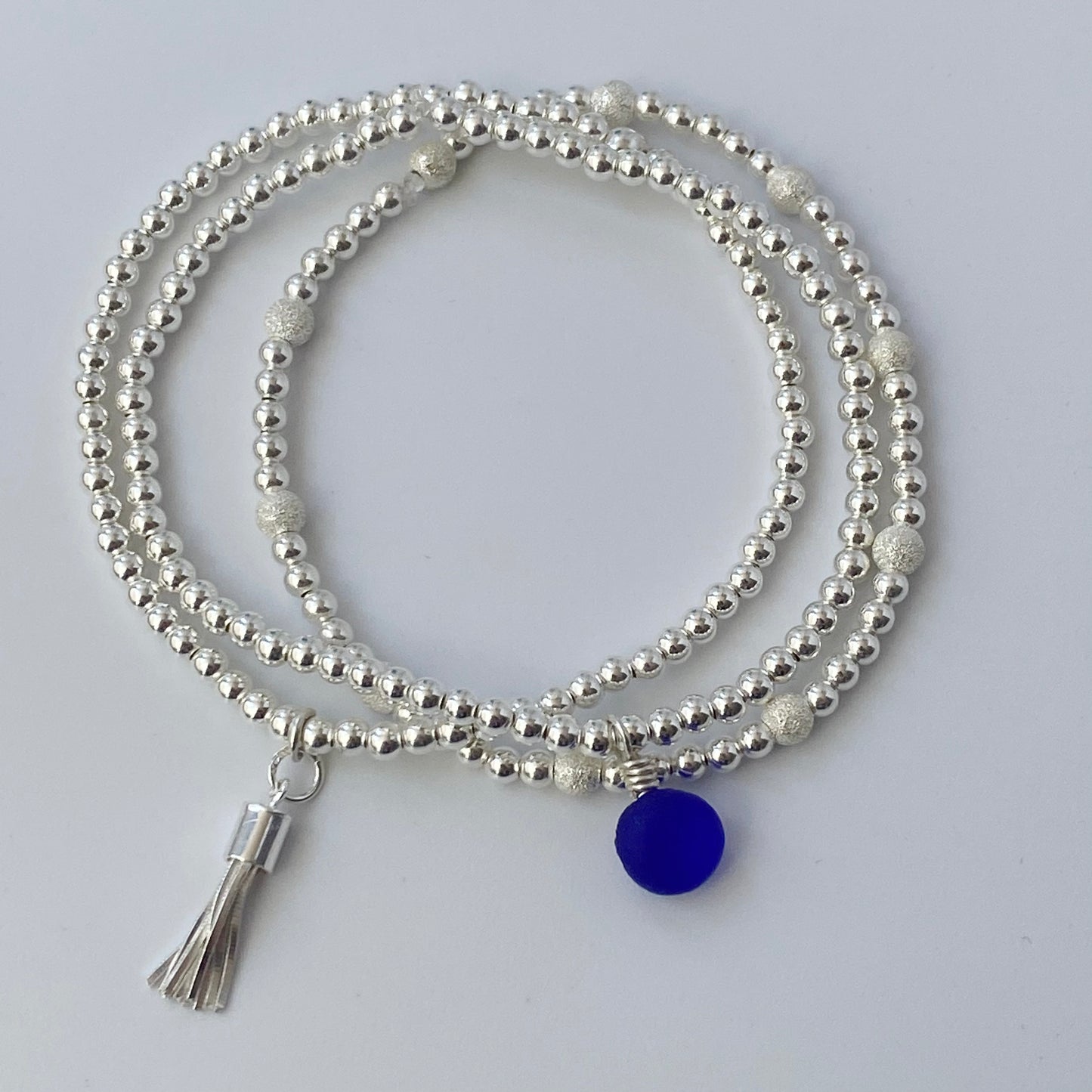 Sterling Silver Beaded Bracelet with Seaglass Charm