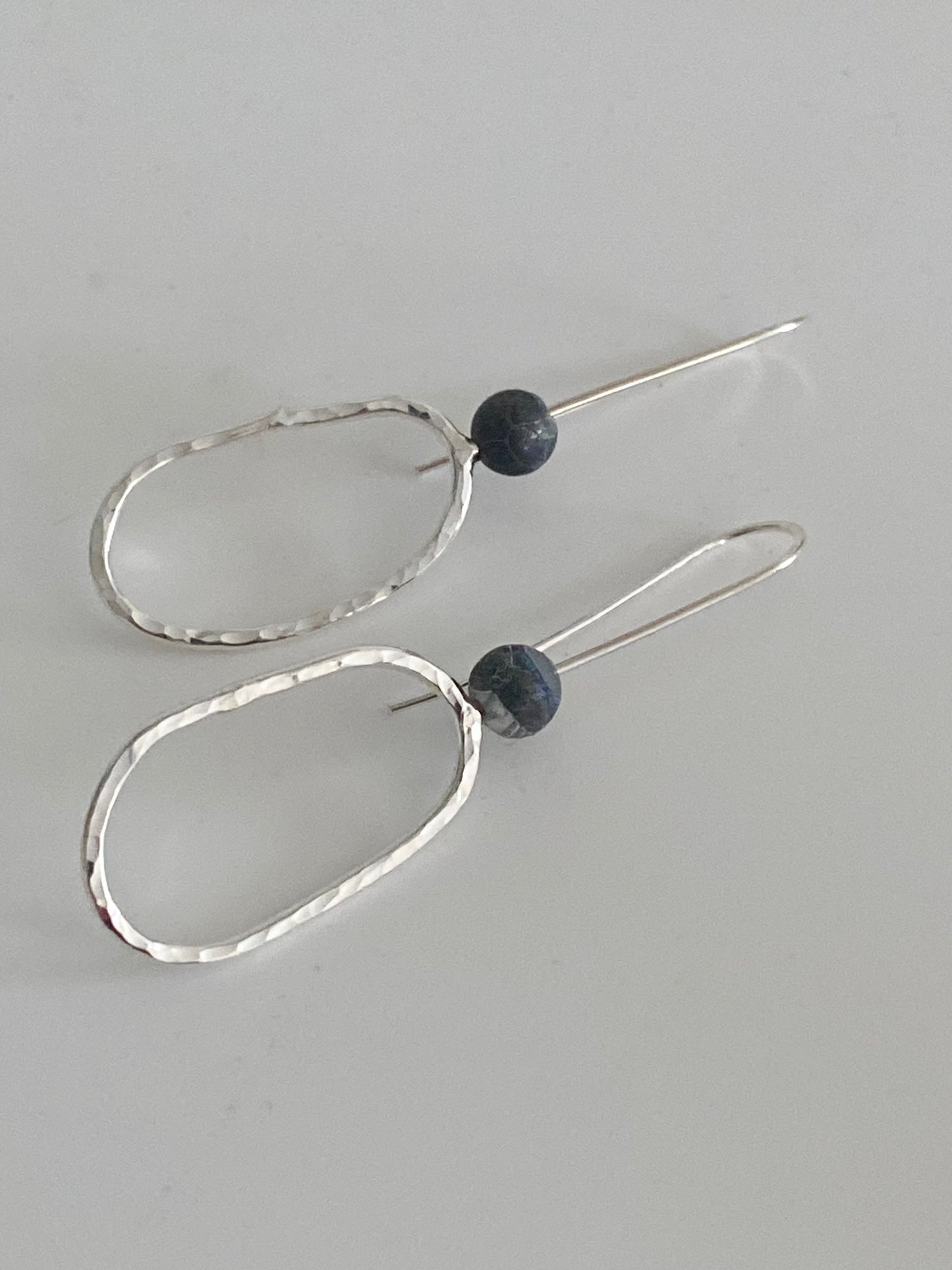 Silver Pebble Frosted Agate Earrings