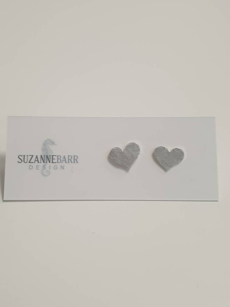 Sterling Silver Hammered Heart Stud Earrings