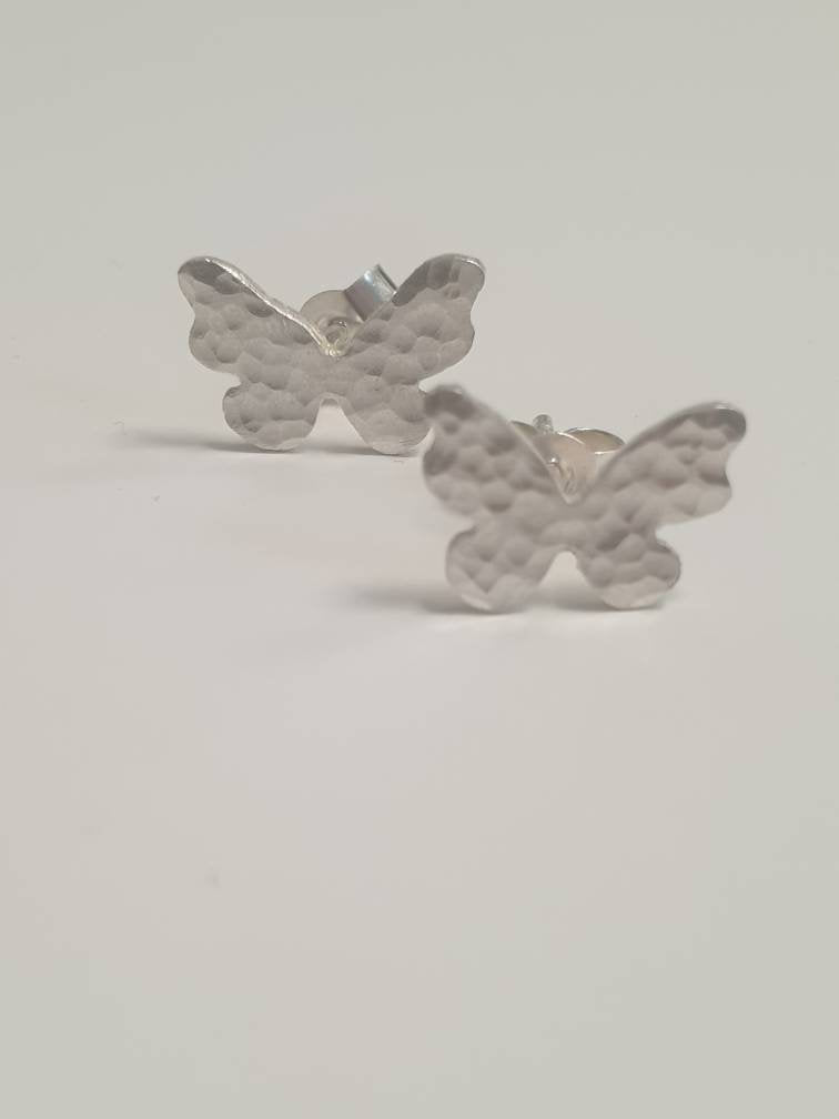 Sterling Silver Butterfly, Hammered Stud Earrings