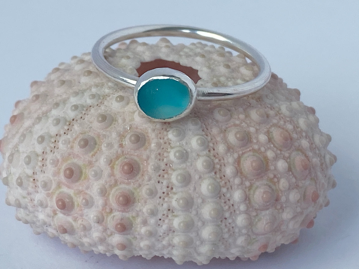 Aquamarine Blue Sea glass Ring