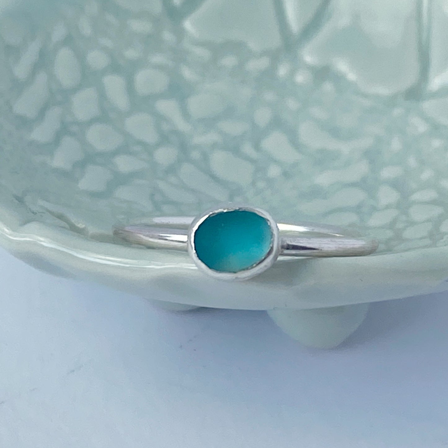 Aquamarine Blue Sea glass Ring