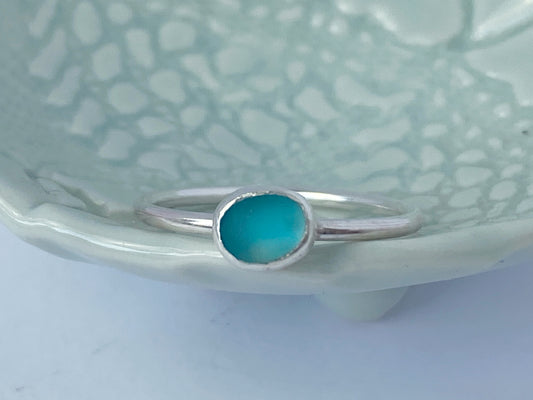 handmade turquoise blue seaglass ring